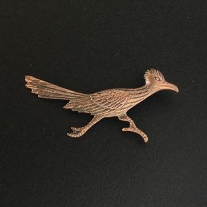 Vintage Copper Roadrunner Bird Pin Brooch